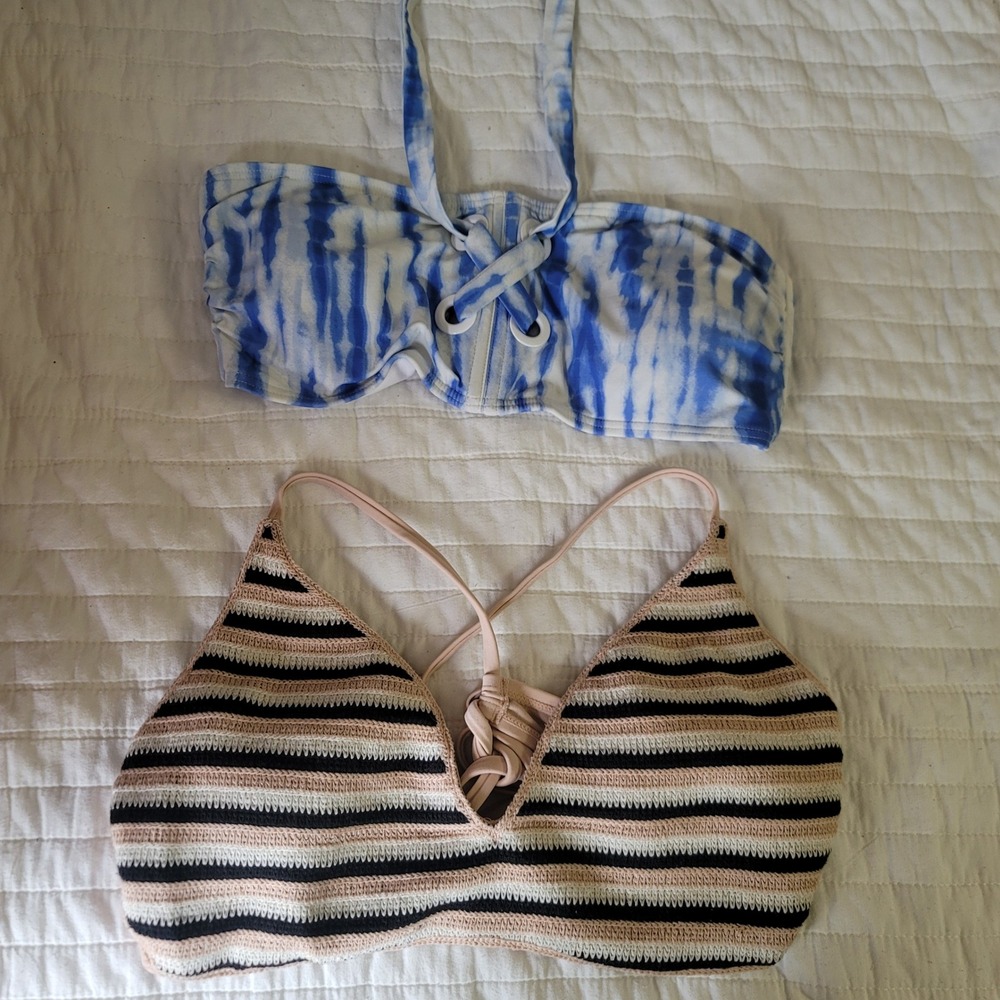 2 Piece Bikini Swimsuit Separates Tie Dye Strapless Crochet Triangle Top Women's